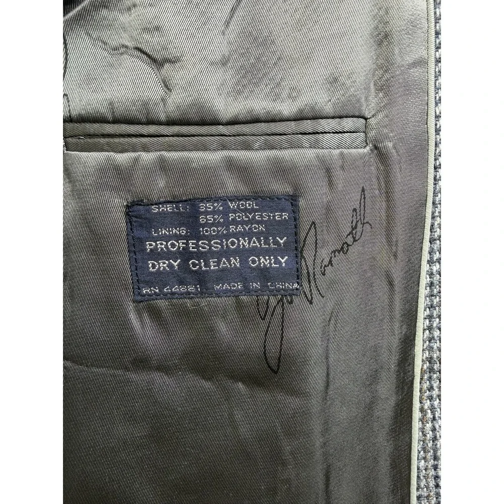 Joe Namath Blazer‎ Mens 44R Gray Check Tweed Sport Coat Jacket Classic Signature
